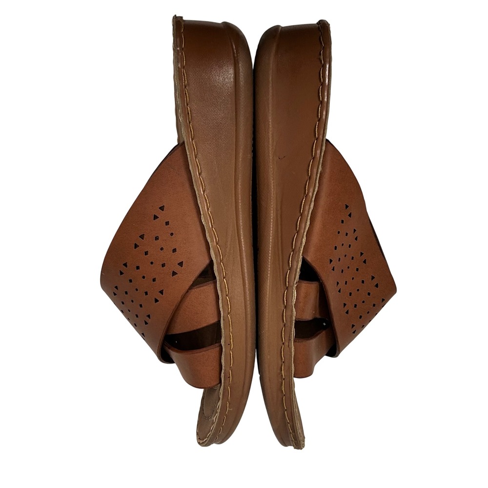 Comfort Trendz Sandals Womens 10 Brown Wedge Slide Laser Cut Perforated Casual - Picture 7 of 10